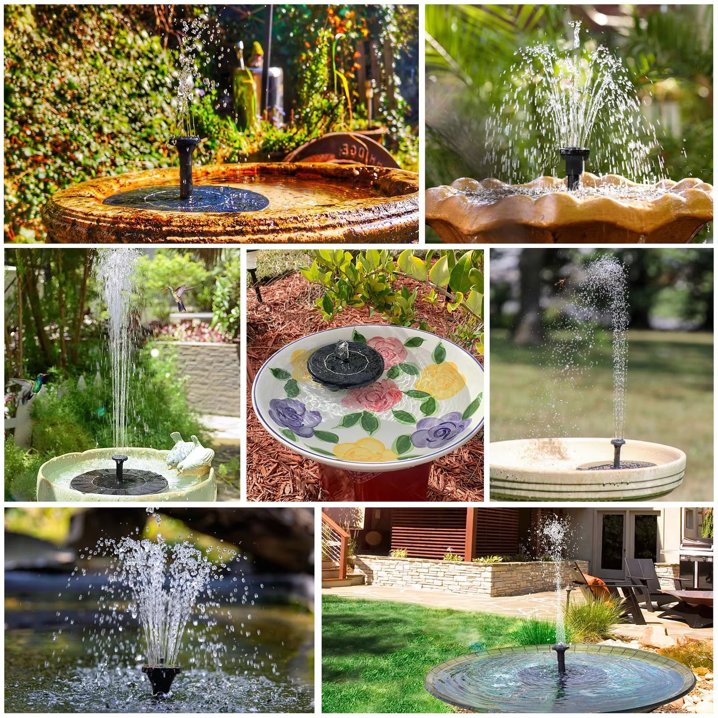 Solar-Powered Fountain Pump β 3.5W Floating Water Pump with Battery Backup & 6 Nozzles for Bird Baths, Ponds & Gardens