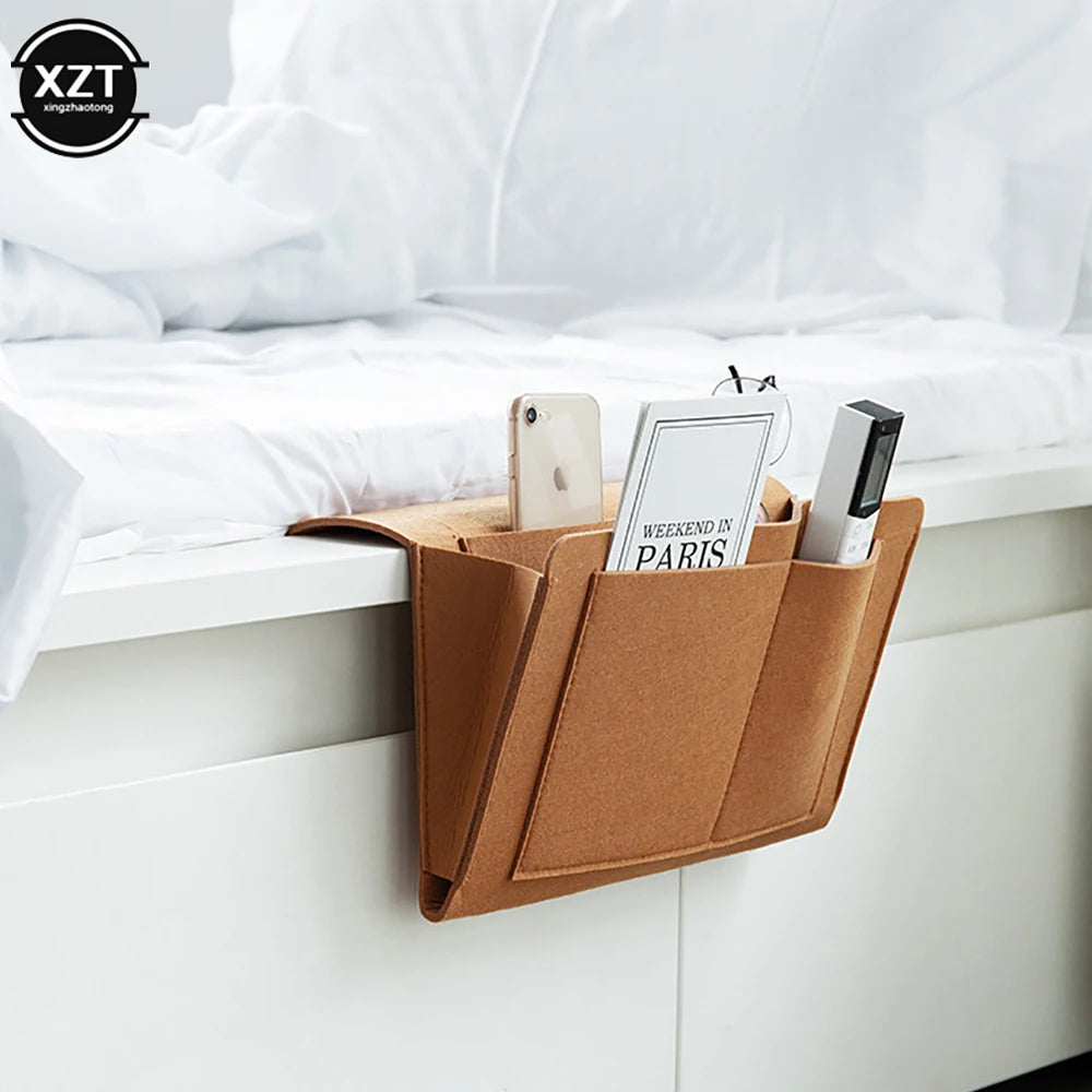 Felt Bedside Storage Organizer - Phone, Book & Magazine Holder with Hanging Pockets for Bed & Sofa