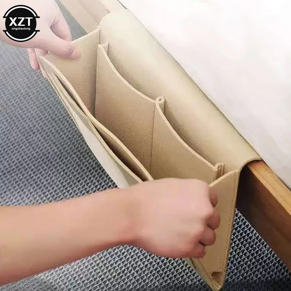 Felt Bedside Storage Organizer - Phone, Book & Magazine Holder with Hanging Pockets for Bed & Sofa