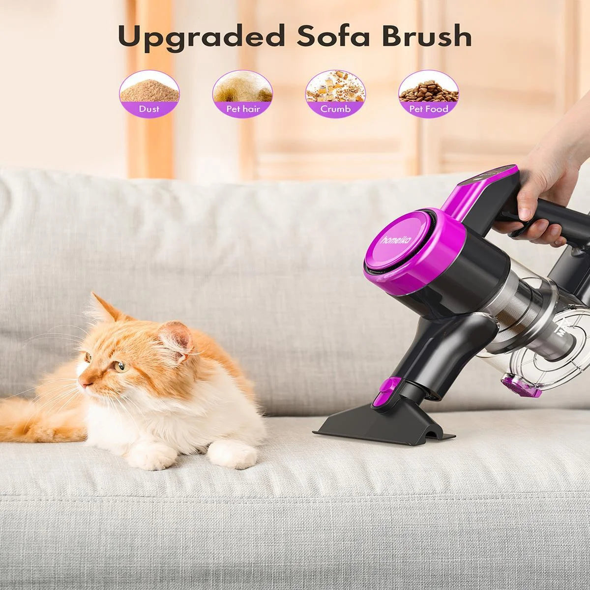 Powerful Cordless Vacuum Cleaner - 300W, 23Kpa Suction, LED Display, 48Mins Runtime, Lightweight Stick with Sofa Brush for Hard Floors, Carpets & Pet Hair - Black