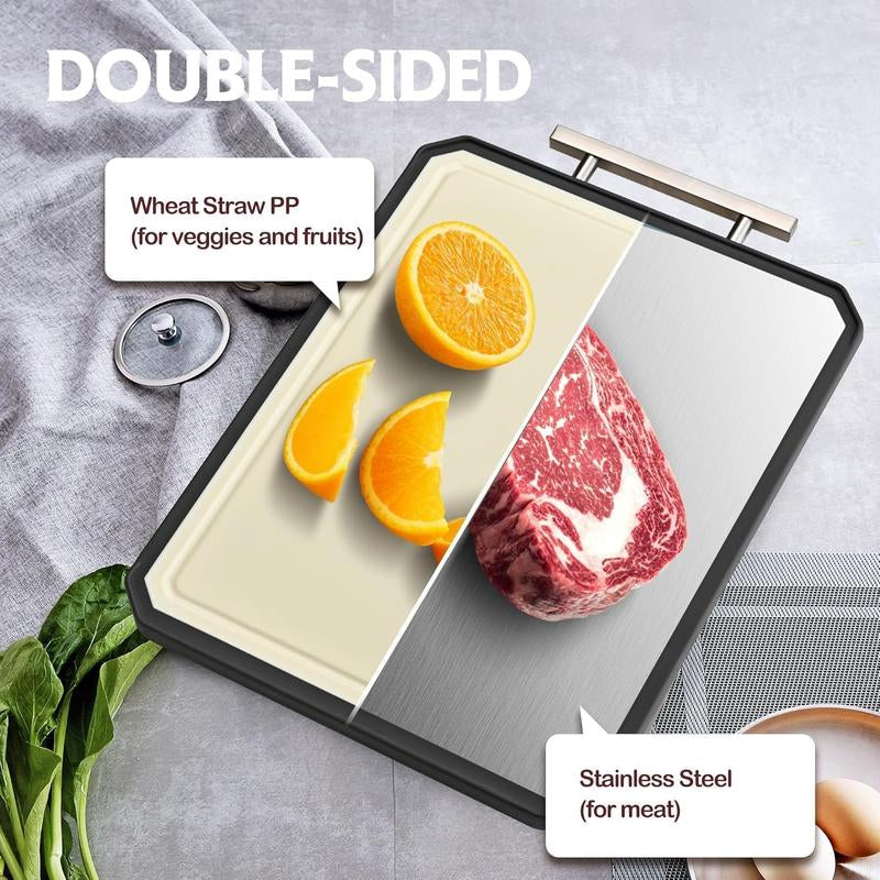 Premium Stainless Steel Double-Sided Cutting Board 16"x11" - Dishwasher Safe, Non-Toxic, Knife-Friendly!