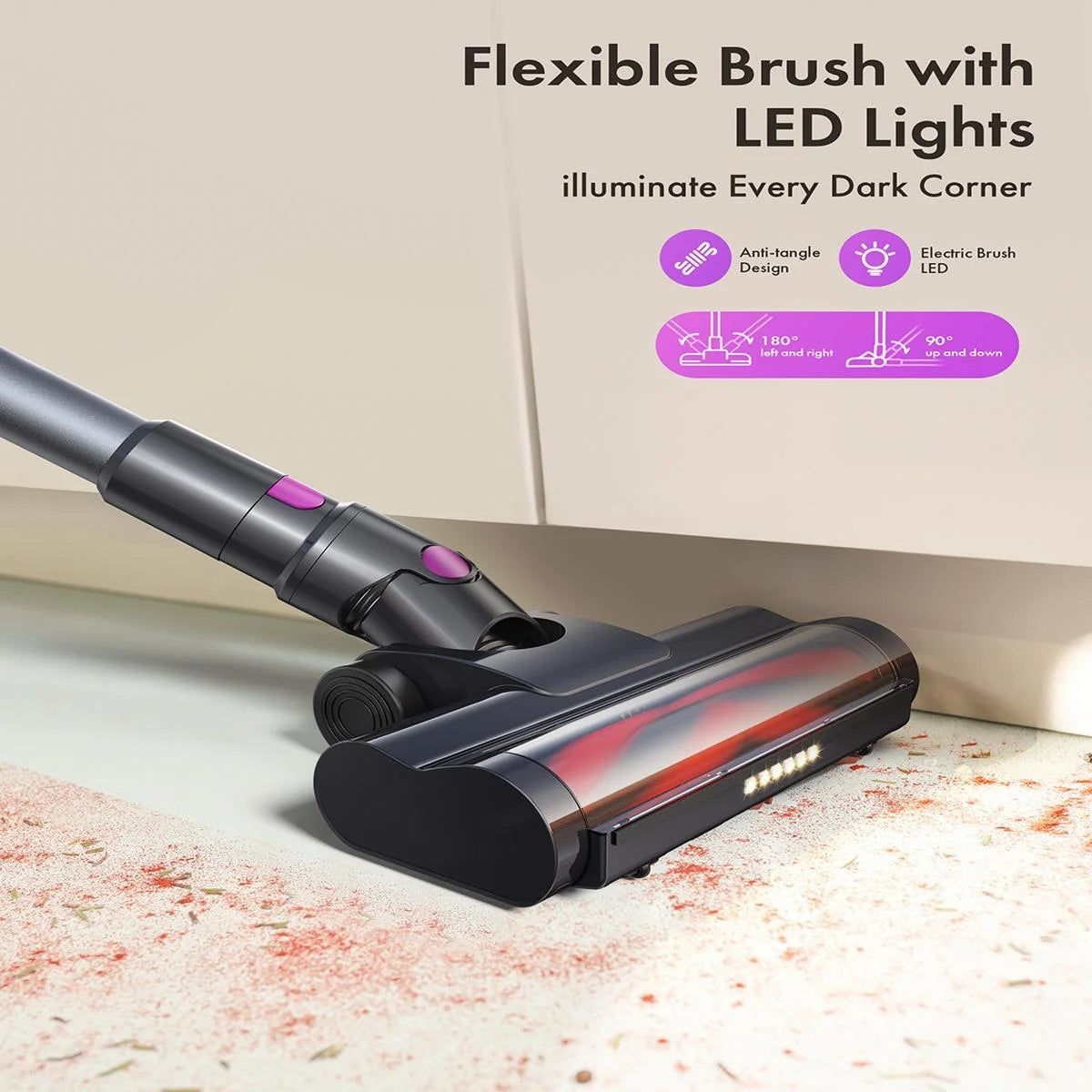 Powerful Cordless Vacuum Cleaner - 300W, 23Kpa Suction, LED Display, 48Mins Runtime, Lightweight Stick with Sofa Brush for Hard Floors, Carpets & Pet Hair - Black