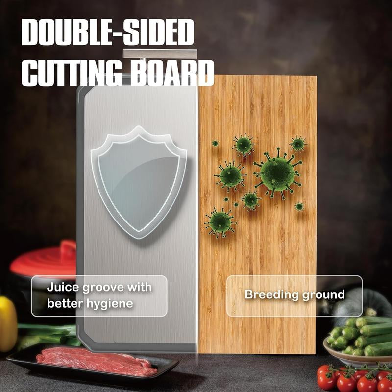 Premium Stainless Steel Double-Sided Cutting Board 16"x11" - Dishwasher Safe, Non-Toxic, Knife-Friendly!