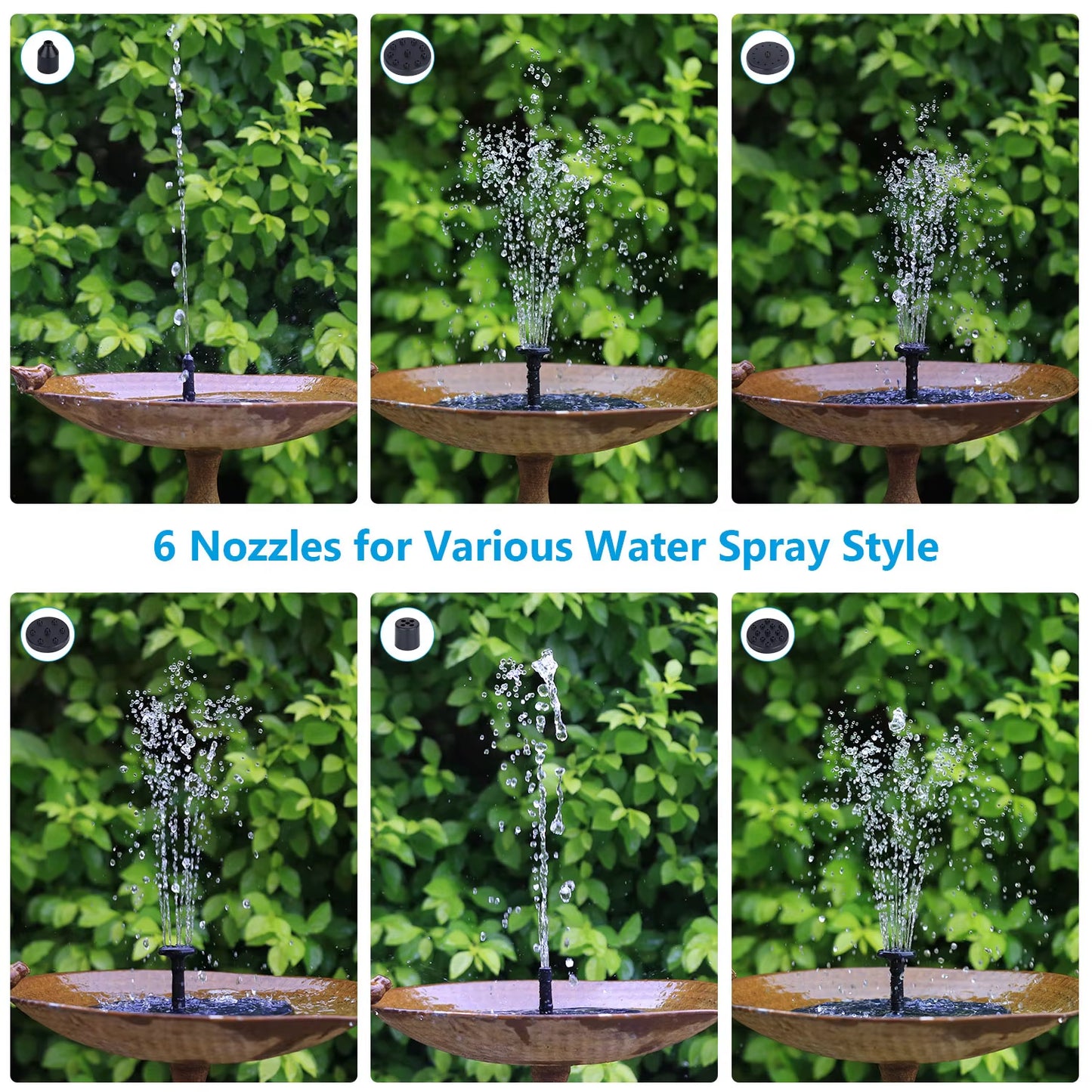 Solar-Powered Fountain Pump β 3.5W Floating Water Pump with Battery Backup & 6 Nozzles for Bird Baths, Ponds & Gardens