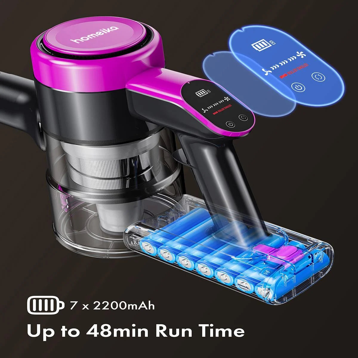 Powerful Cordless Vacuum Cleaner - 300W, 23Kpa Suction, LED Display, 48Mins Runtime, Lightweight Stick with Sofa Brush for Hard Floors, Carpets & Pet Hair - Black