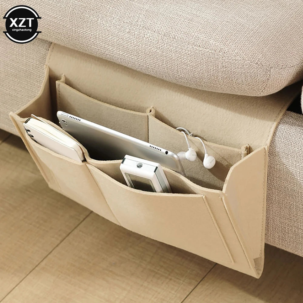 Felt Bedside Storage Organizer - Phone, Book & Magazine Holder with Hanging Pockets for Bed & Sofa