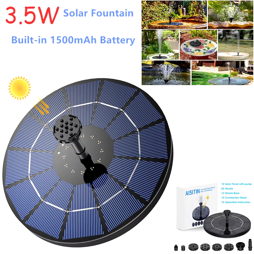 Solar-Powered Fountain Pump β 3.5W Floating Water Pump with Battery Backup & 6 Nozzles for Bird Baths, Ponds & Gardens