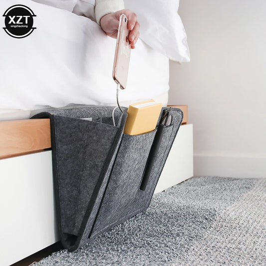Felt Bedside Storage Organizer - Phone, Book & Magazine Holder with Hanging Pockets for Bed & Sofa