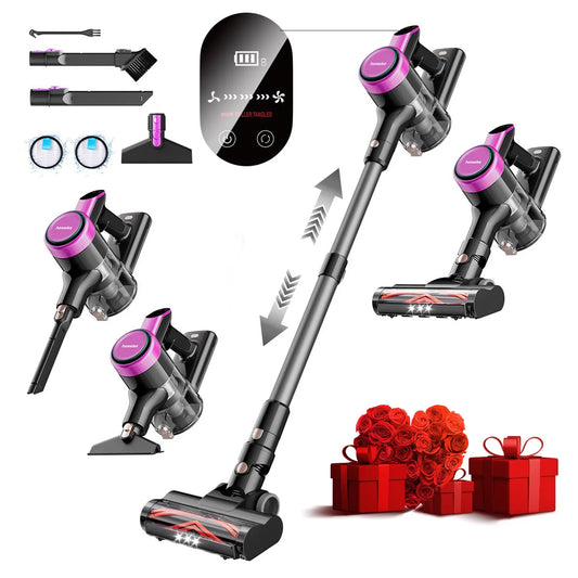 Powerful Cordless Vacuum Cleaner - 300W, 23Kpa Suction, LED Display, 48Mins Runtime, Lightweight Stick with Sofa Brush for Hard Floors, Carpets & Pet Hair - Black