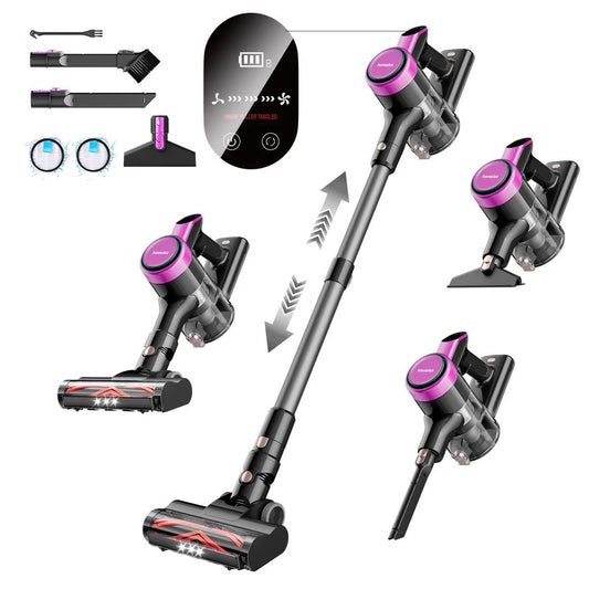 Powerful Cordless Vacuum Cleaner - 300W, 23Kpa Suction, LED Display, 48Mins Runtime, Lightweight Stick with Sofa Brush for Hard Floors, Carpets & Pet Hair - Black