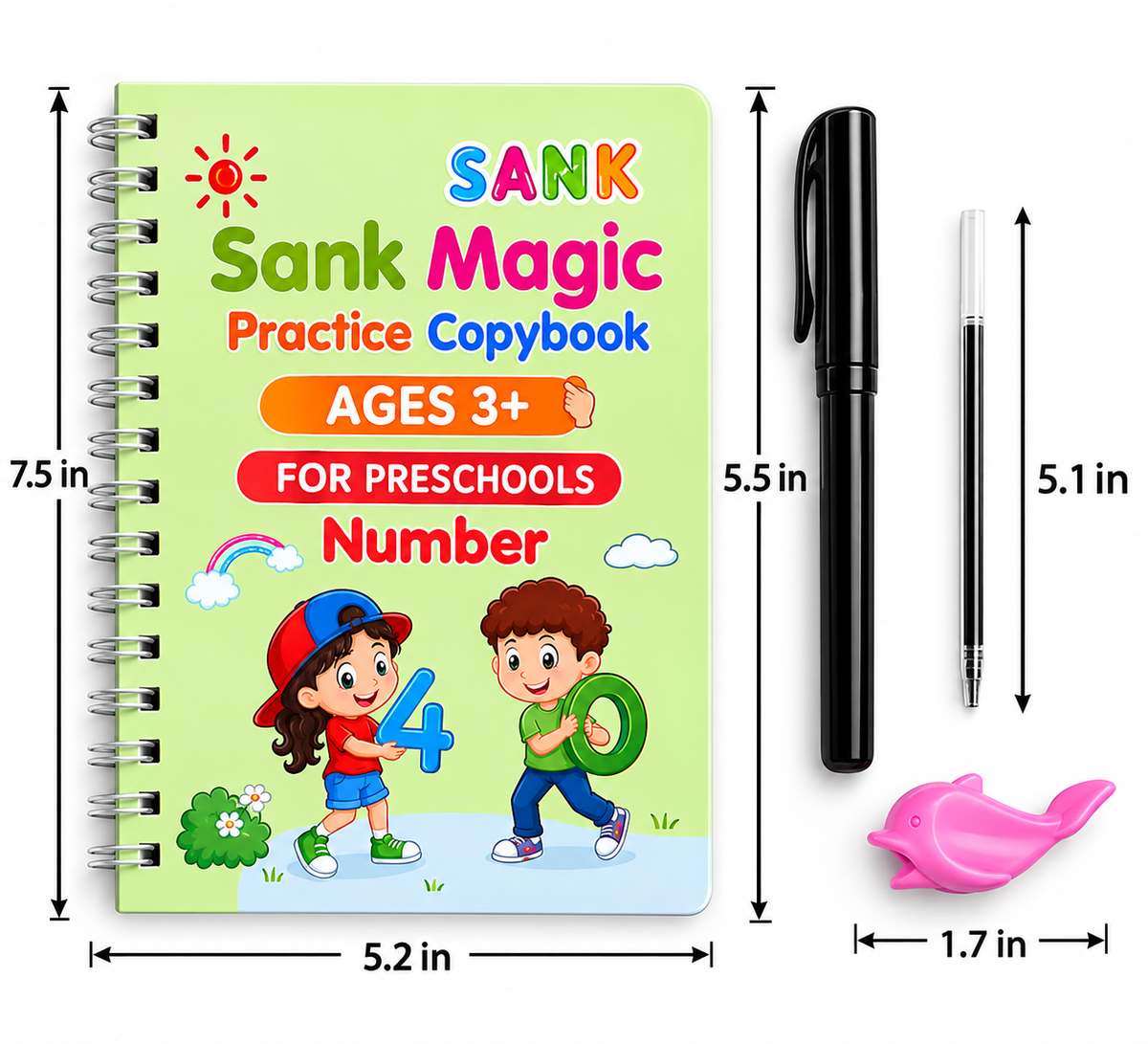 Sank Magic Practice Copybook (4 Books,1 Pen,1 Grip,10 Refill)