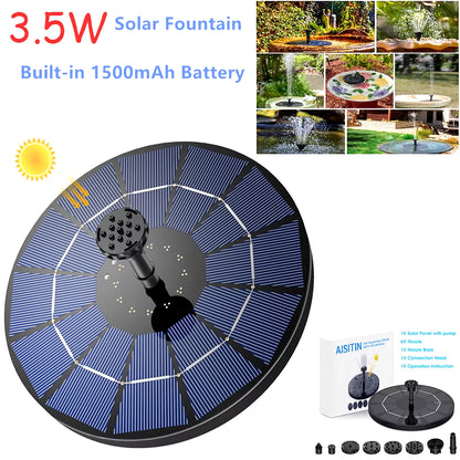 Solar-Powered Fountain Pump – 3.5W Floating Water Pump with Battery Backup & 6 Nozzles for Bird Baths, Ponds & Gardens